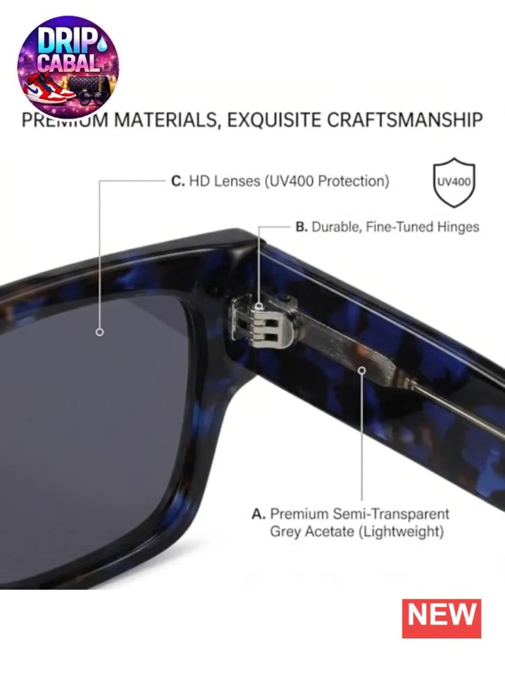 Retro Flat Top Square Sunglasses UV400 Protection Bold Thick Frame Shades